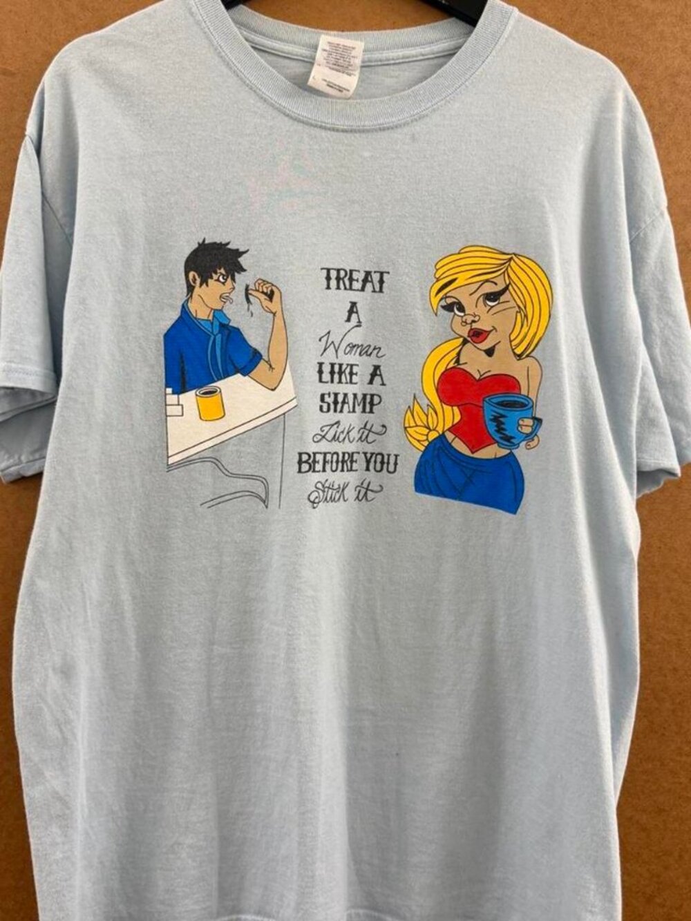 Y2K dirty funny graphic tee with cartoon man and woman graphic